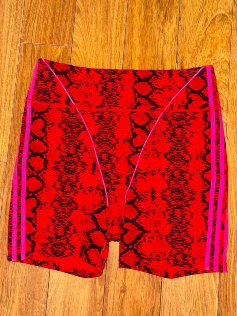 Ivy Park Adidas Beyonce red and black snake print biker shorts with pink stripes